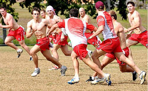 The City Queensland rugby league side practices at Jack Stokes Oval yesterday. Queensland City will play Country at Albert Park tomorrow as part of a bumper day of league tied in with 100 Years of League in Gympie celebrations. The City Queensland rugby league side practices at Jack Stokes Oval yesterday. Queensland City will play Country at Albert Park tomorrow as part of a bumper day of league tied in with 100 Years of League in Gympie celebrations.